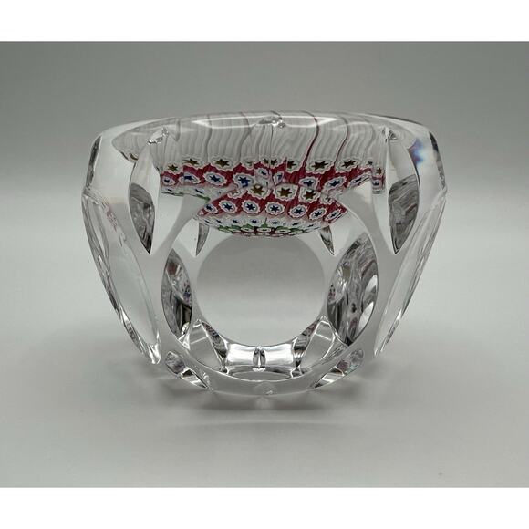 Whitefriars 1974 Faceted Pink Green Millefiori Art Glass Paperweight 3” England - Picture 9 of 13